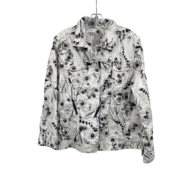 Chico's Platinum Womens Button Up Jacket Multicolor Print Size Large Pockets - Picture 1 of 8